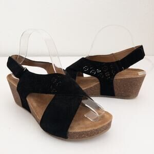 Comfortiva Black Pillowtop Memory Foam Leather Wedge Slingback Sandals 9M